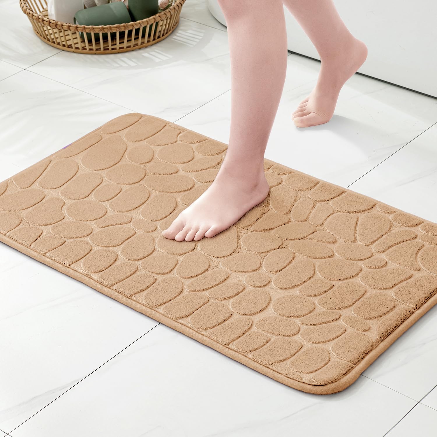 MIULEE Memory Foam Bath Mat Non-Slip Bathroom Mat Super Absorbent Bath Mats Washable Bath Mats For Bathroom Shower And Toilet 50x80 cm Beige — image 1