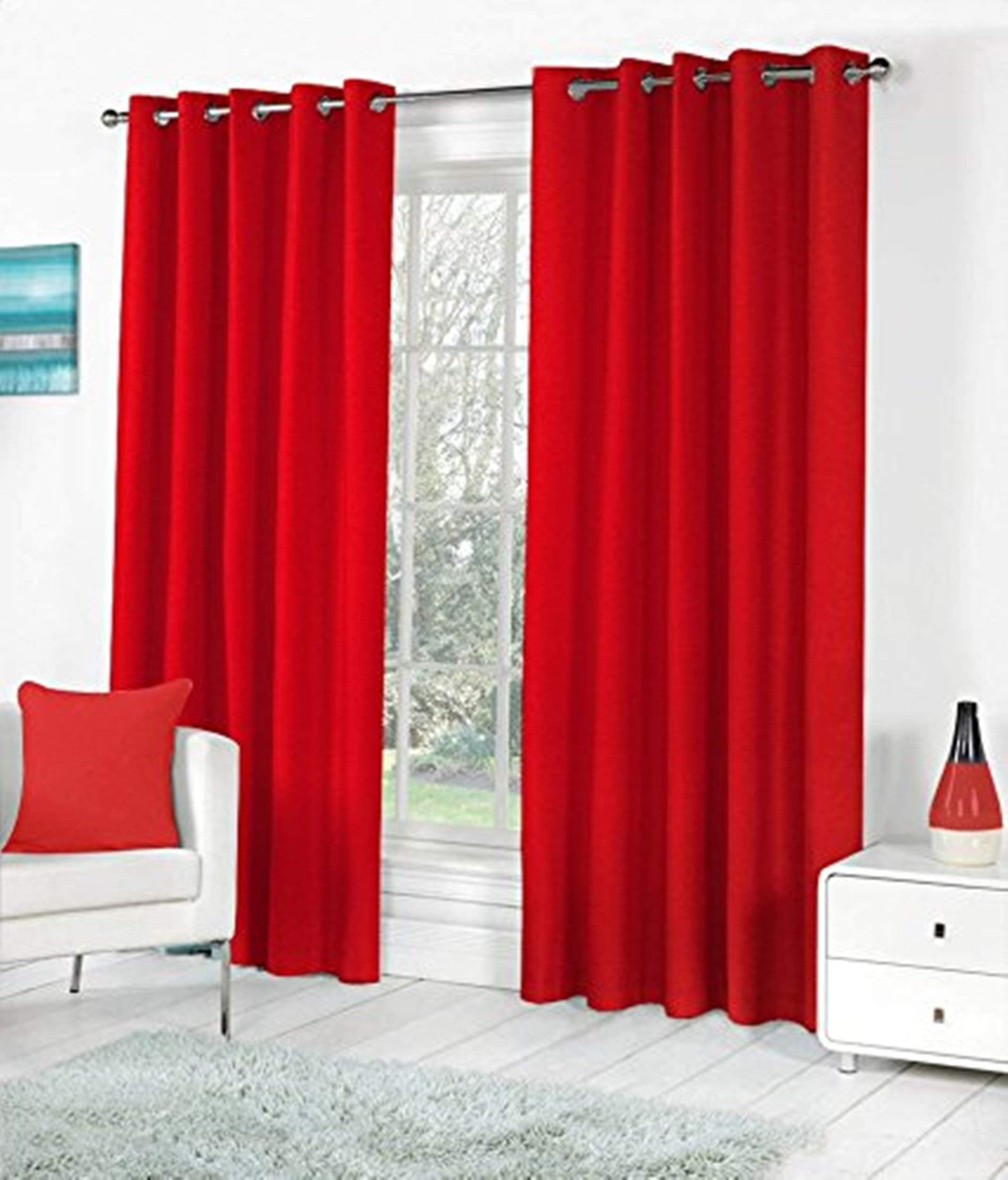 Galaxy Home Decor Solid Plain Curtains for Long Door 9 Feet, Pack of 2, Red