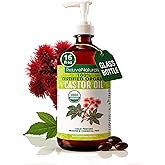 RejuveNaturals Castor Oil (16oz Glass Bottle) USDA Certified Organic, 100% Pure, Cold Pressed, Hexane Free. Boost Hair Growth for Thicker, Fuller Hair, Lashes & Eyebrows.