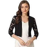 Allegra K Lace Shrug for Women 3/4 Sleeve Open Front Work Office Cropped Sheer Cardigan Formal Bolero Jackets