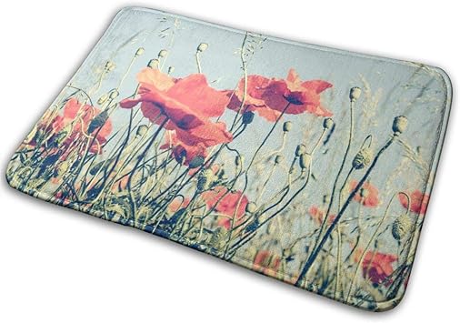 HFHY Bonita alfombra de flores de amapola de poliéster franela
