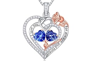 Iefil Mothers Day Gifts - 925 Sterling Silver Rose Heart Birthstone Necklace Anniversary Birthday Gifts Jewelry Christmas Mothers Day Gifts for Women Wife Girlfriend Mom