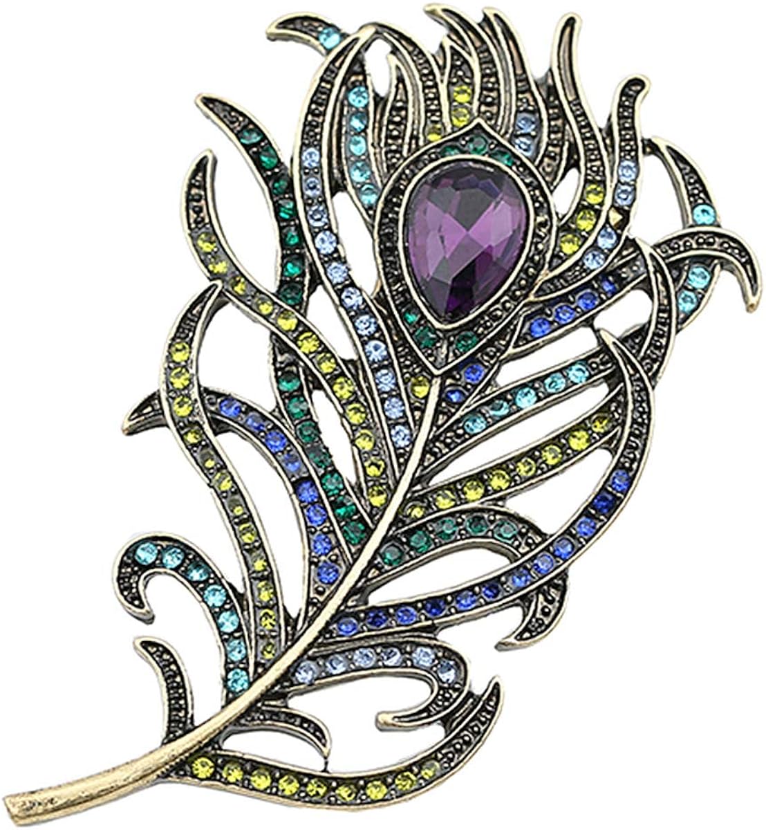 Mecool Women Vintage Peacock Feather Brooch Pins Simulated Crystal