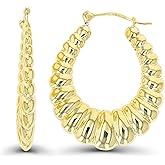 14K Yellow Gold High Polished Shrimp Twisted Hoop Earrings with Hinged Clasp | Various Sizes | Earrings For Sensitive Ears | Solid Gold Earrings For Women