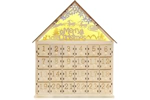 CCINEE Christmas Wooden Advent Calendar with LED Light 24 Storage Drawers Christmas Countdown Calendar for Holiday Decoration