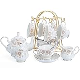 CHENP.HMC Tea Set 22-Piece Porcelain Ceramic Coffee Tea Gift Sets Cups Saucer Service for 6 Teapot Sugar Bowl Creamer Pitcher and Teaspoons (Chrysanthemum)