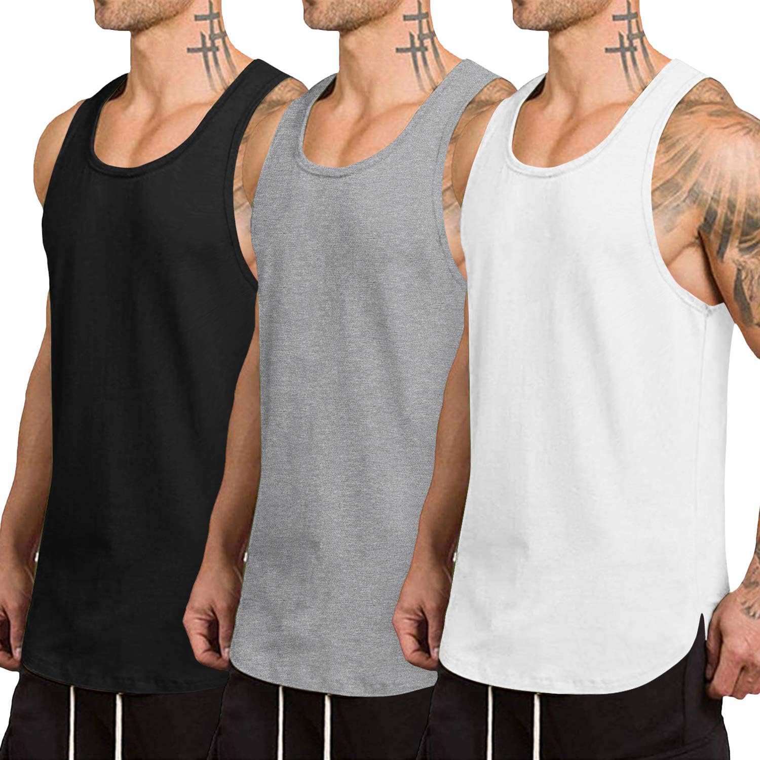 COOFANDY Men's 3 Pack Quick Dry Workout Tank Top Gym Muscle Tee Fitness Bodybuilding Sleeveless T Shirt: Clothing