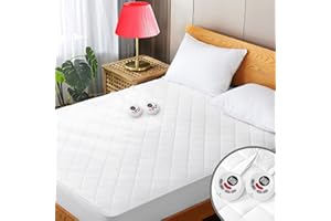 VALUXE Heated Mattress Pad King Size Quilted Zone Heating Electric Bed Warmer Luxury Comfort Heat Mattress Pad Cover Dual Controller（10 Heat Setting | 1-12 Hours Auto Shut Off | with 8-21 Inch Deep Pocket）