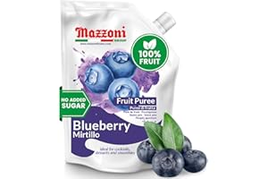 Mazzoni Blueberry Puree, 100% Pure Blueberries, Just Fruit, No Sugar Added, 2.2 lbs (35.2 oz) RMixer for Cocktails, Drinks, Smoothies. Convenient Pouch, Made in Italy
