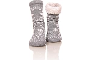 FRALOSHA Fuzzy Warm Slipper Socks Women Winter floor Socks Super Soft lined with Grippers reading Socks Cozy Sleeping Reindeer Socks
