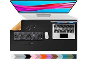 Aothia Office Desk Pad, Natural Cork & PU Leather Dual Side Large Mouse Pad, Laptop Desk Table Protector Writing Mat Easy Clean Waterproof for Office Work/Home/Decor (Black,36"x17")