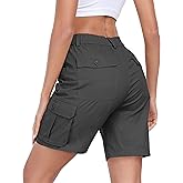 MoFiz Women's Cargo Shorts Bermuda Shorts Button Pockets Elastic Waist Knee Length Long Hiking Casual Shorts for Summer