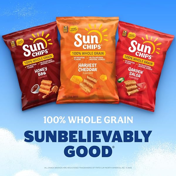 SUNCHIPS 100% WHOLE GRAIN CHIPS, VARIETY PACK, 1 OZ BAGS, PACK OF 21, NO ARTIFICIAL FLAVORS, NO COLORS FROM ARTIFICIAL SOURCES