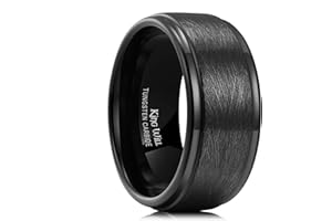 King Will Classic 8mm Tungsten Carbide Ring Black/Silver/Gold Brushed Two Grooved Center Hammered Design Mens Wedding Band for Men
