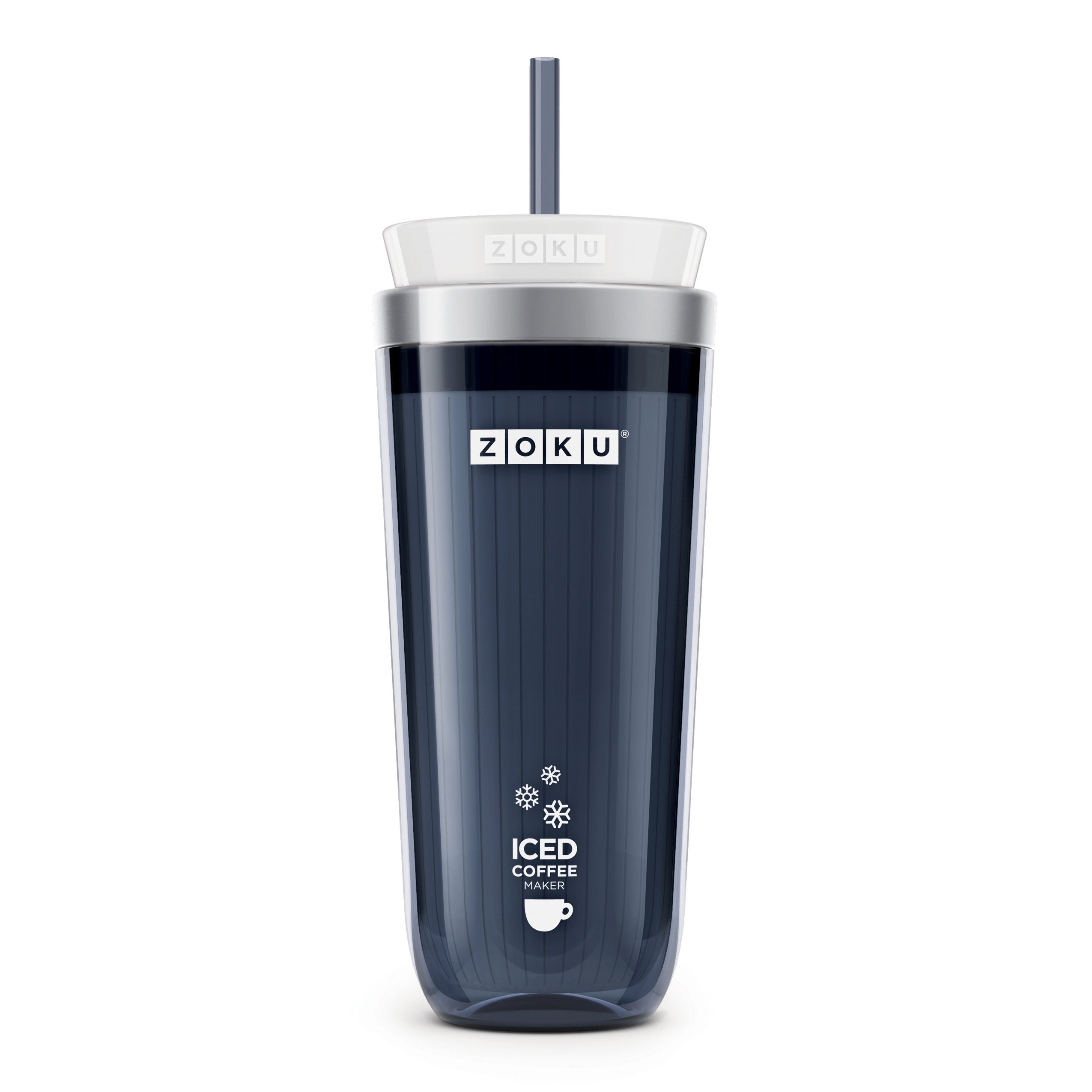 Zoku Instant Iced Coffee Maker, Reusable Beverage Chiller Cools Hot Beverages in Minutes Without Dilution, Portable 11-ounce Tumbler With Spill-resistant Lid and Straw, Grey