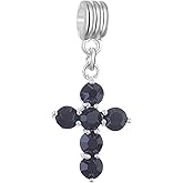 RUBYCA Crystal Cross Dangle Charms for Bracelets Jewelry Making Silver Plated Pendant Beads (Jet Black, 5pcs)