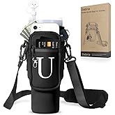 dabria Initial A-Z Water Bottle Bag with Phone Pocket for Stanley 40 oz Tumbler Neoprene Water Bottle Holder Pouch with Adjustable Strap Bollus with Straw Cover & Carabiner for Stanley Cup Accessories