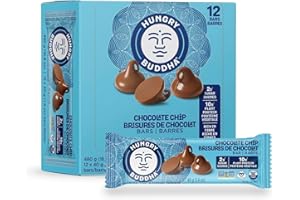 HUNGRY BUDDHA Plant-Based Protein Bars, Low Sugar, High Energy Snack, Dairy-Free & Peanut-Free, Pack of 12, Chocolate Chip