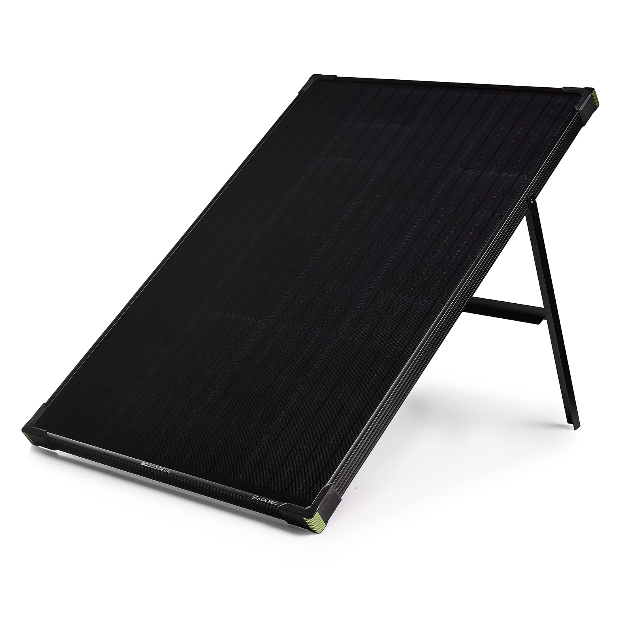 Goal Zero Boulder 100 Solar Panel 100 W Total Integrated Kick Stand Added Corner Protection, Output 8 mm Solar Port Male: 14-22 V, Up to 7 A (100 W Max) Cell Type: Monocrystalline Weight 9.1 kg