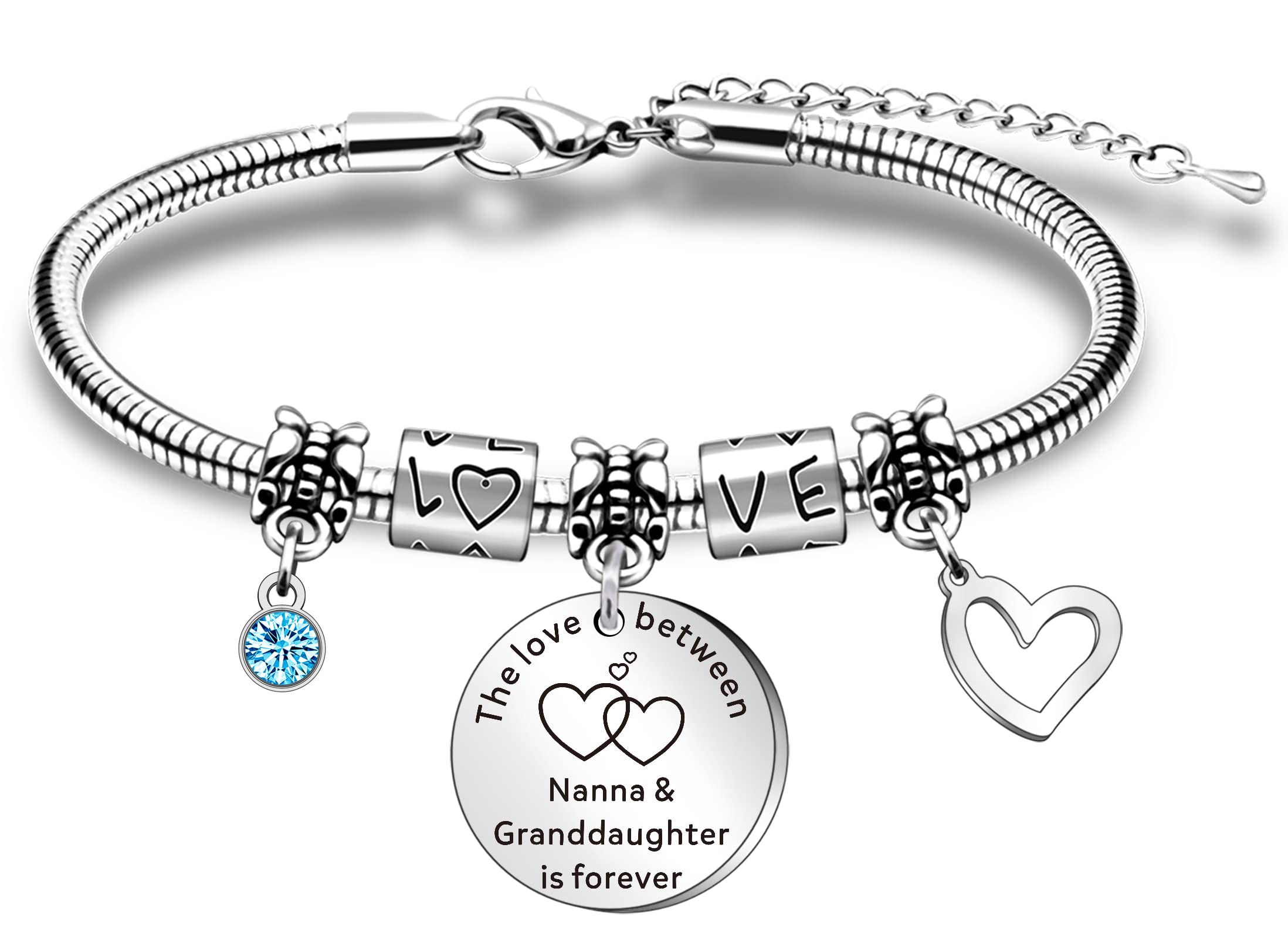 WTOPP Nanna and Granddaughter Bracelet Birthday Christmas Gifts Adjustable Snake Bangle Bracelets Gifts for Nanna Jewellery The Love Between Nanna And Granddaughter Is Forever
