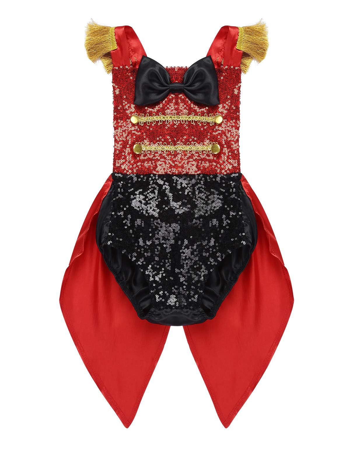 Freebily Kids Baby Girls Circus Ringmaster Costumes Sequined Romper Tailcoat Halloween Fancy Dress up Cosplay Party Outfit Black&Red 6-12 Months