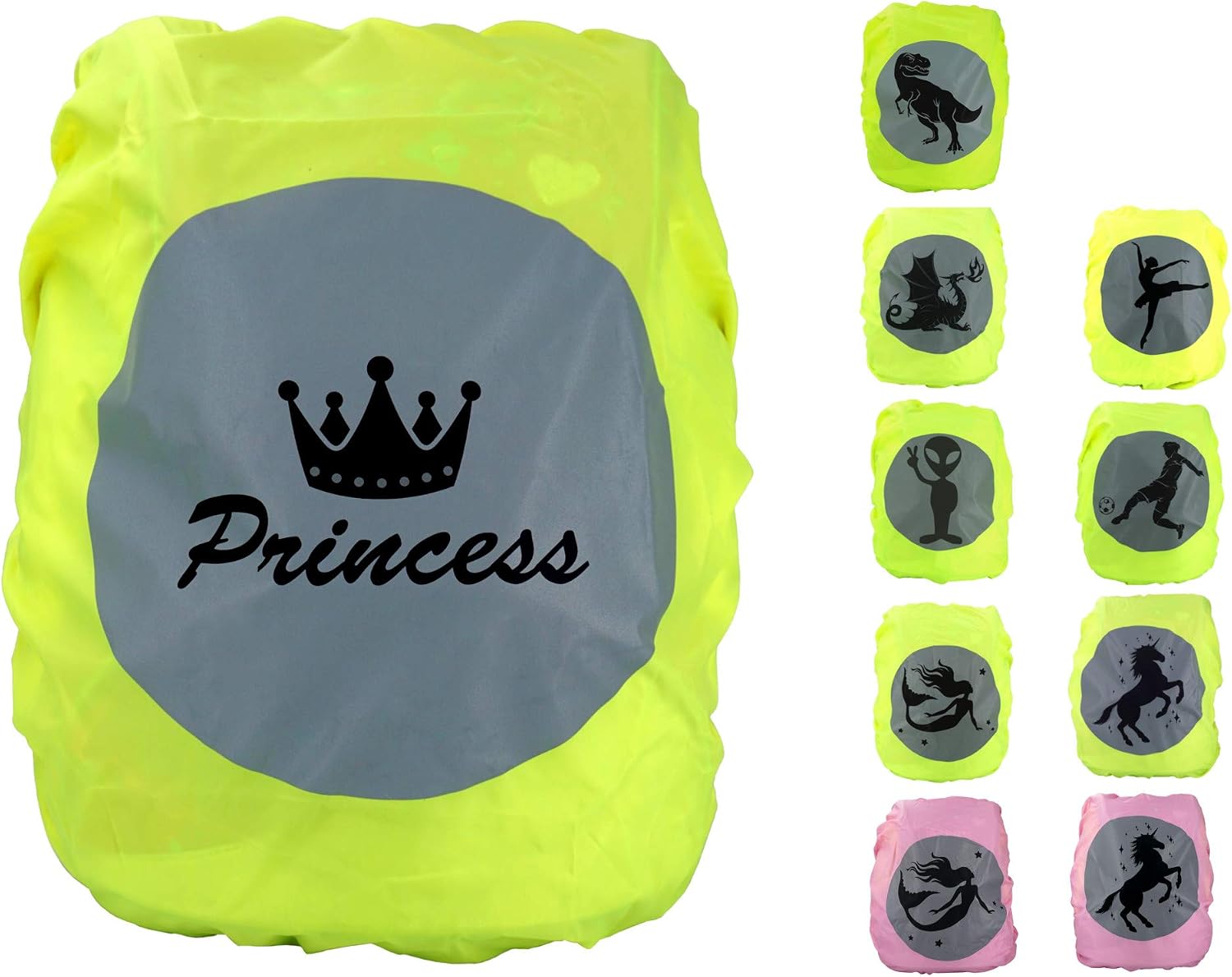 Schoolbag rucksack backpack satchel rain cover/rain cover with reflection picture princess, Yellow