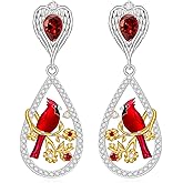 Red Cardinal Earrings for Women Angel Wing Cardinal Earrings Sterling Silver Dangle Leverback Memorial Jewelry Mothers Day Christmas Gifts