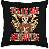 Day of the Dead Mariachi Trumpet Band Musician Sugar Skull Throw Pillow