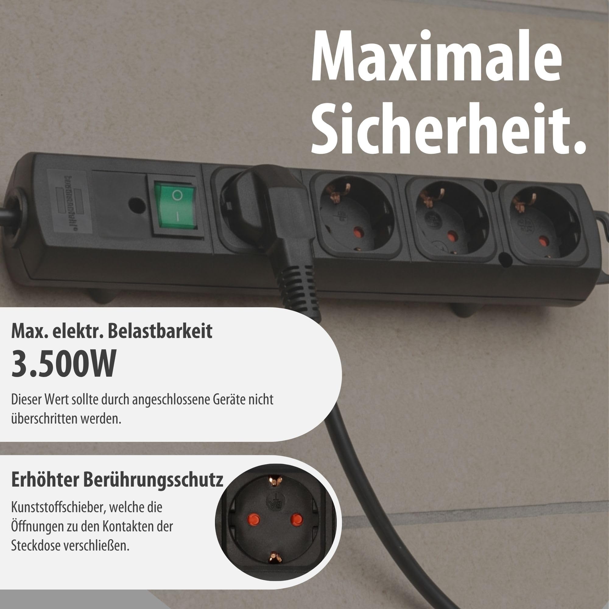 Brennenstuhl Comfort-Line Plus Steckdosenleiste 4-Fach (Mehrfachsteckdose mit Flachstecker, Schalter, 2m Kabel und extra breite Abstände der Steckdosen) schwarz 5