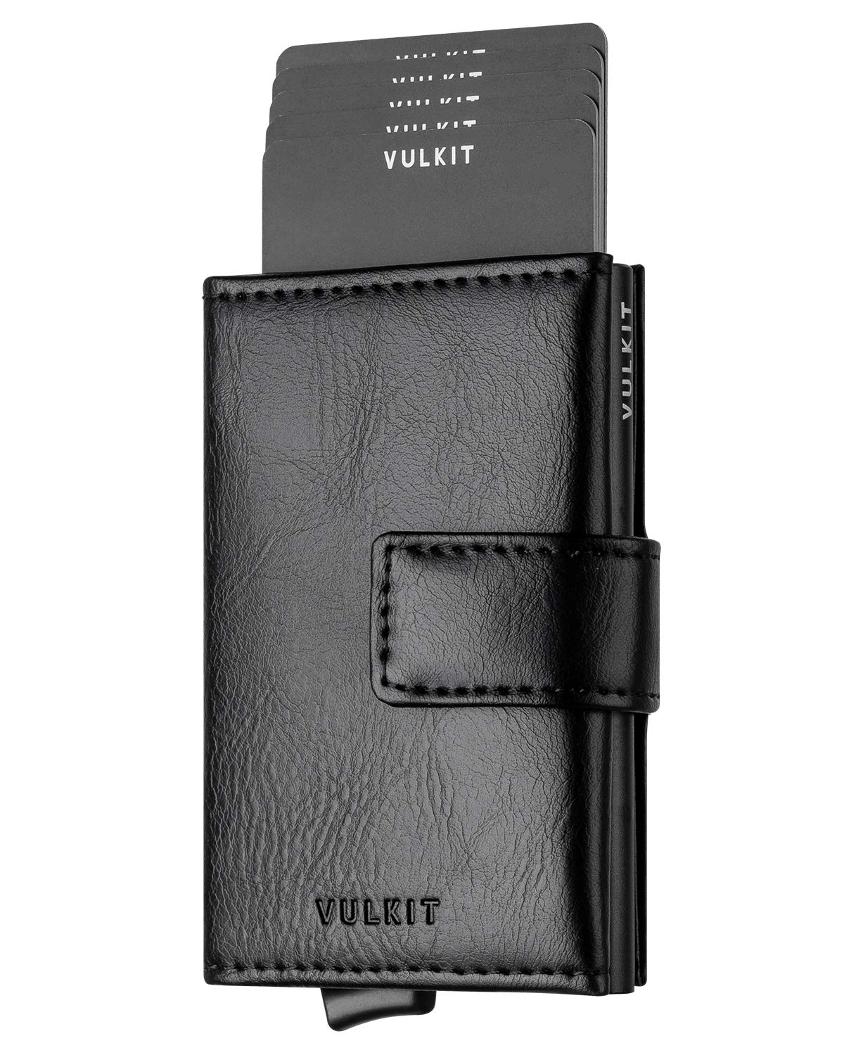 VULKIT Credit Card Holder RFID Blocking Pop Up Leather Slim Mens Women Wallet with Banknote Pockets & Magnetic Closure