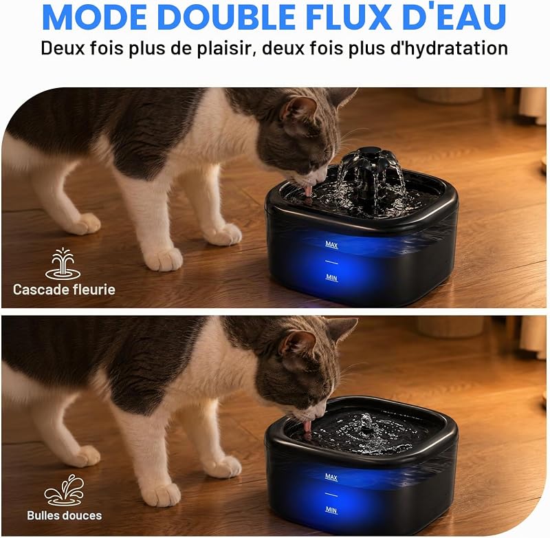 Fontaine à Eau pour Chats et Chiens, 2,2L Distributeur Automatique avec Indicateur LED, Pompe Ultra-Silencieuse, Système Triple Filtration, Abreuvoir sans BPA pour Animaux, Noir — photo 3 sur 8
