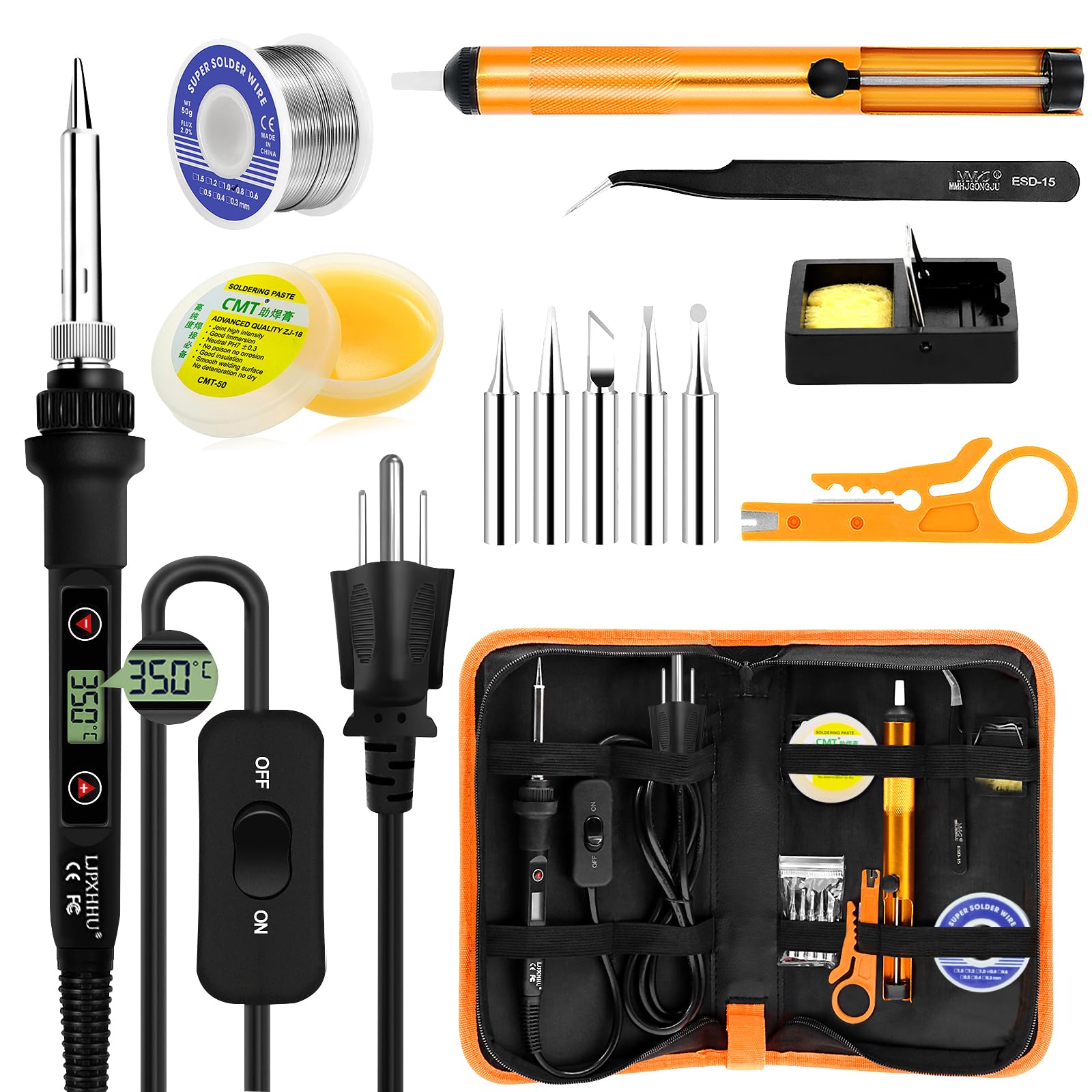 Photo 1 of Soldering Iron Kit 80W LCD Adjustable Temperature 180-520? Solder Kit Electronics 13 in 1 Welding Tools with ON/OFF Switch, Solder Wire, Flux, 5 Soldering Tips, Desoldering Pump, Stand, Tweezers