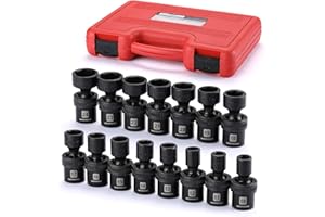MIXPOWER 15-piece 1/2" Drive Shallow Universal Impact Socket Set, 6 Points, Metric, 10-24mm, Swivel Socket with Flexible Wobble, CR-MO, Heavy Duty Storage Case… B08JTJVV8M