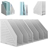 SAYEEC 2Pcs Collapsible Plastic Magazine File Holder Vertical Binder Storage Organizer for Desk Sturdy Upright Desktop Magazine Organizer Folder Rack for Office School Home (3 Compartments, Gray)