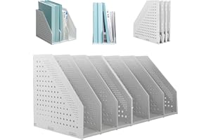 SAYEEC 2Pcs Collapsible Plastic Magazine File Holder Vertical Binder Storage Organizer for Desk Sturdy Upright Desktop Magazine Organizer Folder Rack for Office School Home (3 Compartments, Gray)