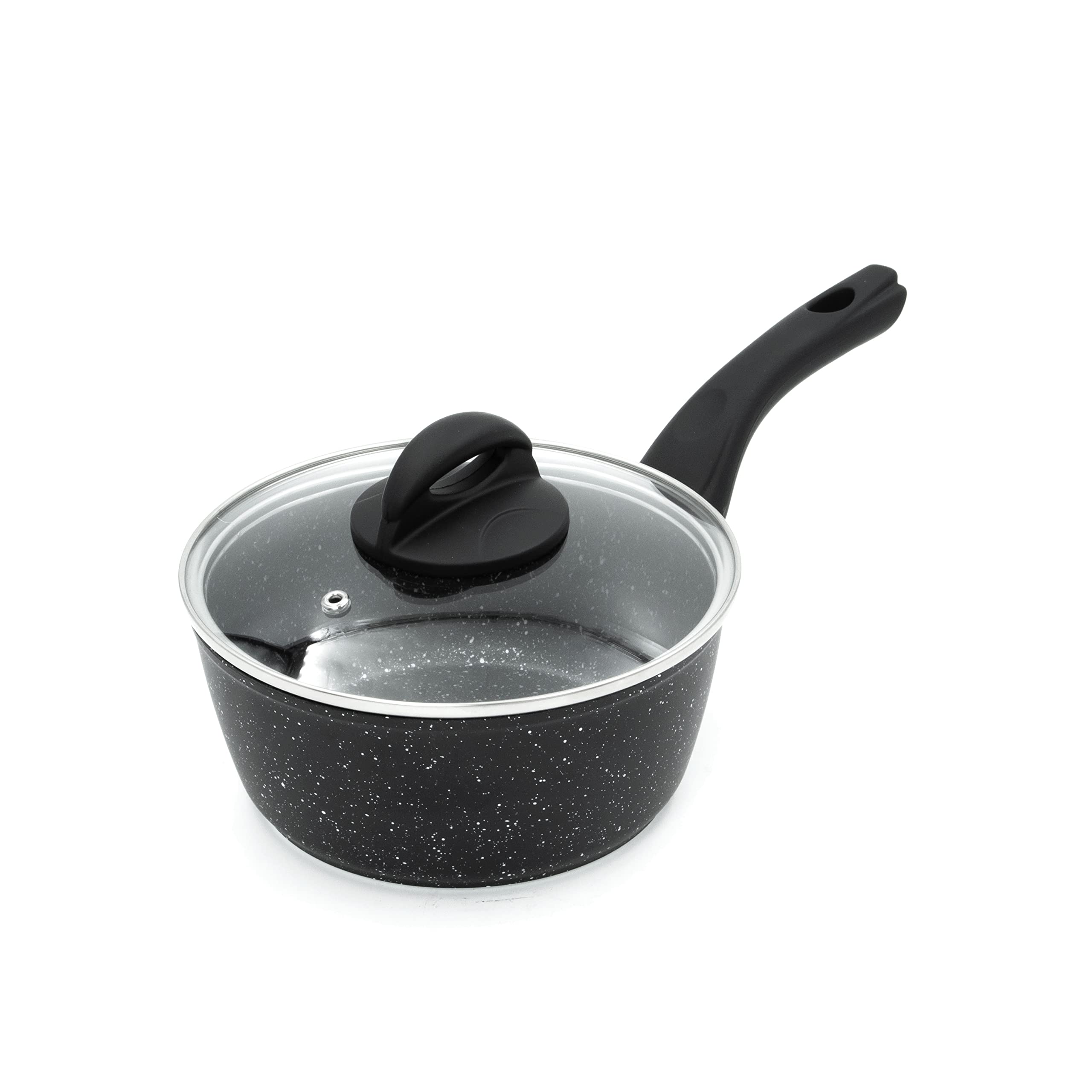 Blackmoor 65740 Classic 18cm Saucepan with Tempered Glass Lid/Non-Stick Coating/Cool Touch Handle/Suitable for Induction, Gas & Electric Hobs/Black Colour