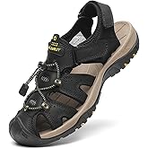 FLARUT Men's Sport Sandals Outdoor Hiking Sandals Closed Toe Leather Athletic Lightweight Trail Walking Casual Sandals Water Shoes
