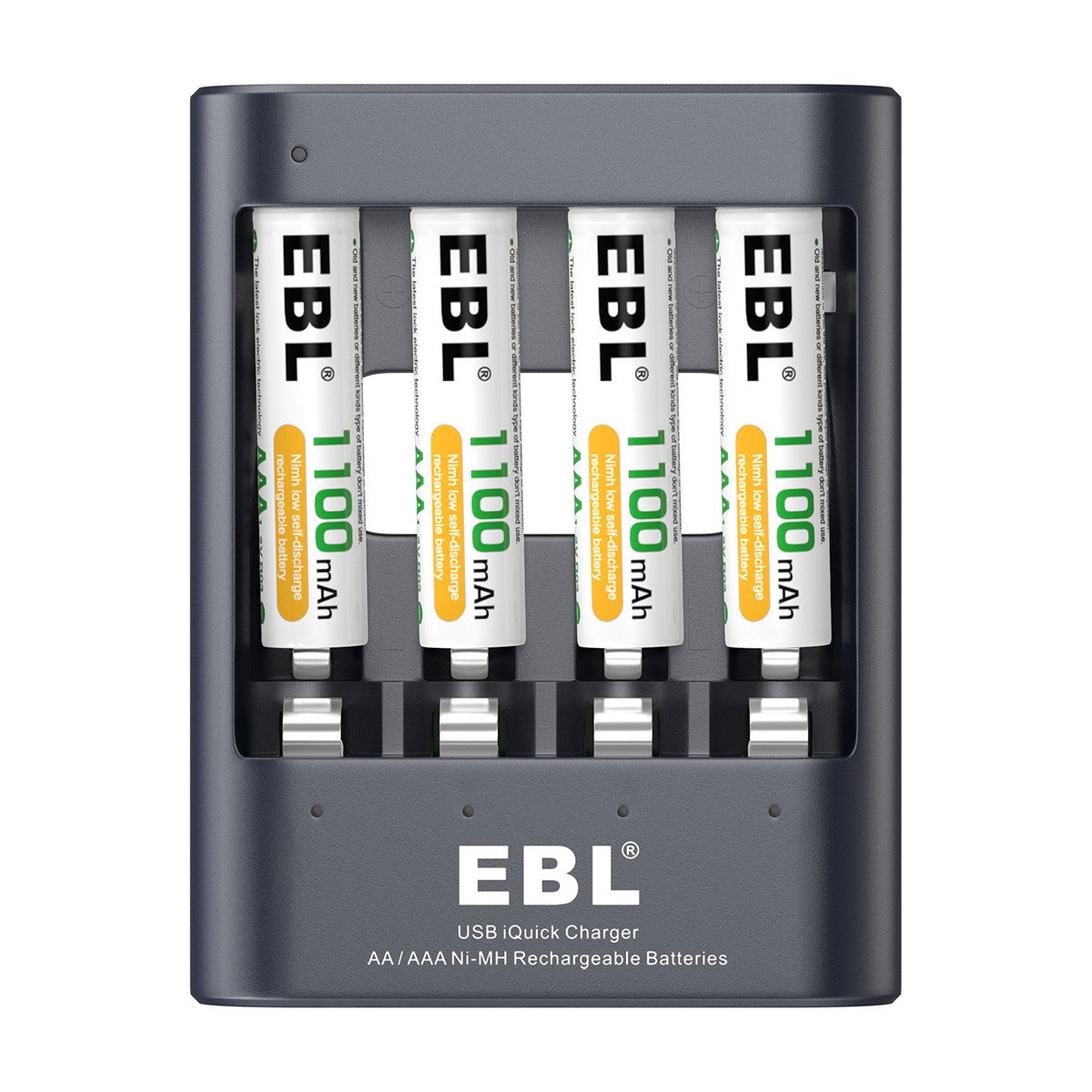 EBL iQuick chargeur de pile rechargeable AA/AAA 40min de charge pou une pile avec lot de 4 piles rechargeables AAA 1100mAh