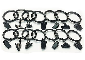 10 X Black Metal Curtain Rings Pole Rod Voile Net Rings With Clips