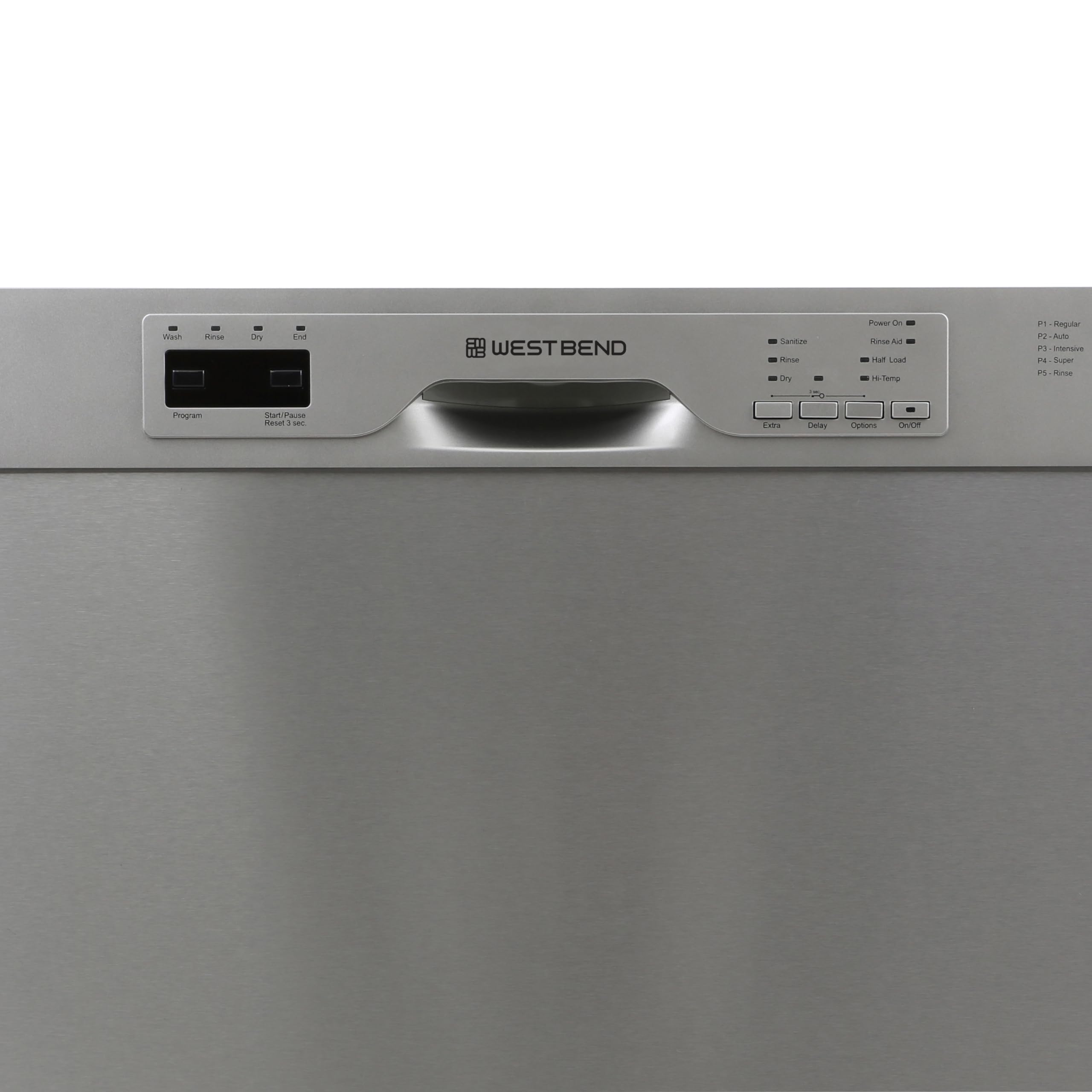 West Bend WB120BDWVSS Dishwasher 24-Inch Built in with 3 Wash Options and Automatic Cycles, Stainless Steel Construction with Electronic Control LED Display, Low Noise Rating, 57 dBA, Metallic