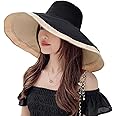 Super Wide Brim Women Sun Hat Cotton Floppy Packable Reversible Wired Edge Hats UV Protection Summer Beach Travel Garden