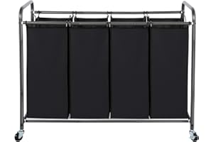 STO STO Laundry Sorter 4 Section, 4 Bag Laundry Hamper, Rolling Laundry Cart, Laundry Basket with Heavy Duty Lockable Wheels and Removable Bag for Clothes Storage, Black