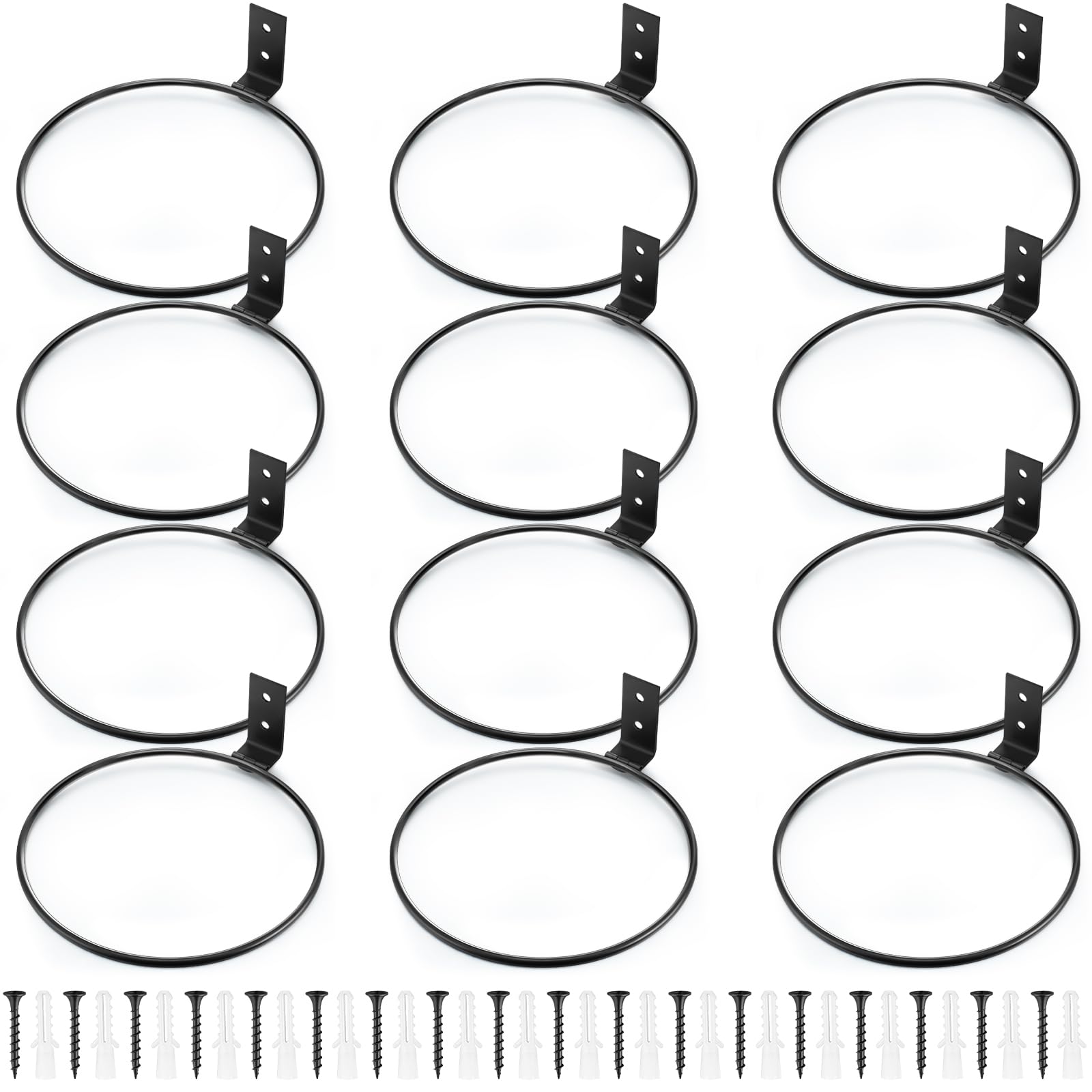 Photo 1 of Menkxi 12 Pcs 10 Inch Flower Pot Holder Wall Planter Ring Hanger Metal Wall Plant Hanging Pot Holder Mounted Hanging Bracket for Indoor Outdoor Home Garden Plant Flower Display, Black