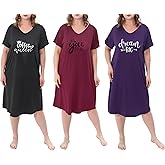 FEREMO 3 Pack Plus Size Nightgowns V Neck Nightshirts Short Sleeve Printed Sleepwear Soft Loungewear for Women