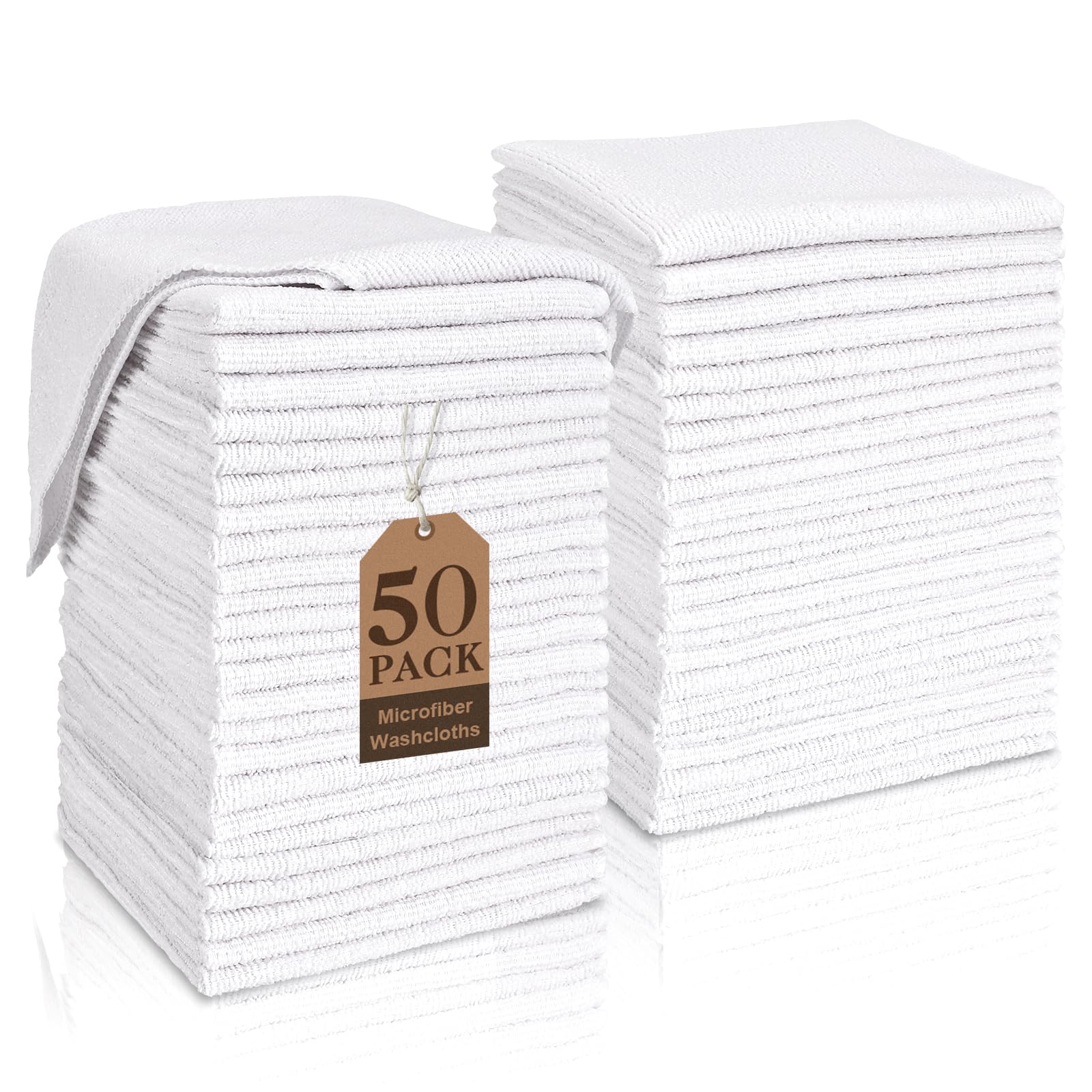 Photo 1 of TEAWOO White Washcloths Bulk 50 Pack, Highly Absorbent & Quick Drying Face Towels, Premium Quality Soft Bath Towels, Multipurpose Microfiber Wash Cloths, 12x12 inches