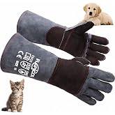 RAPICCA Animal Handling Gloves, Bite Proof Double Leather, 16 in Grey-Black | For Dog, Cat, Bird, Falconry, Snake &amp; Reptile Handling; Vets, Groomers &amp; Animal Control Teams