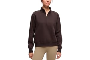 CRZ YOGA Cotton Fleece Lined Half Zip Sweatshirt for Women - Pullover Funnel Neck Workout Casual Sweat Shirts with Pocket
