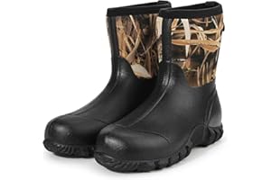 GUGULUZA Mid Calf Rubber Boots for Men Waterproof, Insulated Rain Boots with 7 mm Neoprene, Lightweight 10” Mud Work Boots fo