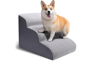 CiWiVOKi 3 Tier Dog Ramp for Couch, Non-Slip Pet Stairs, Extra Wide Deep Dog Steps, 15.7" High Sofa Foam Dog Stairs/Puppy Stairs/Dog Ladder - Best for Small Pets, Older Dogs, Cats with Joint Pain