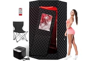 PEEKO Full Size Portable Personal Home Sauna, Pentagon Sauna Tent Sauna Box with 650nm Red Light Therapy, 4L Capacity 1500W Steamer,Large Foldable Chair,